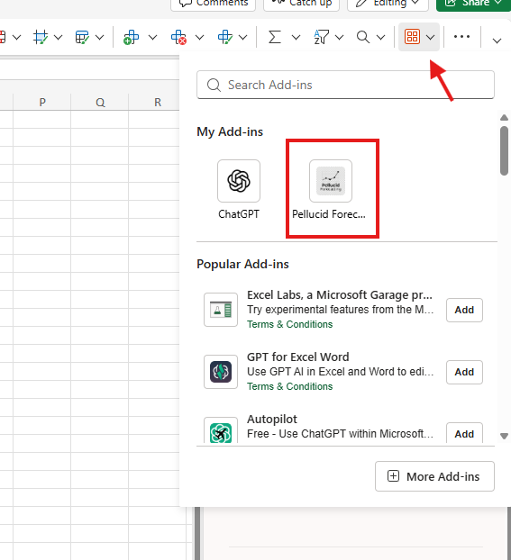 Excel ribbon with the Home tab selected, showing the Pellucid group.